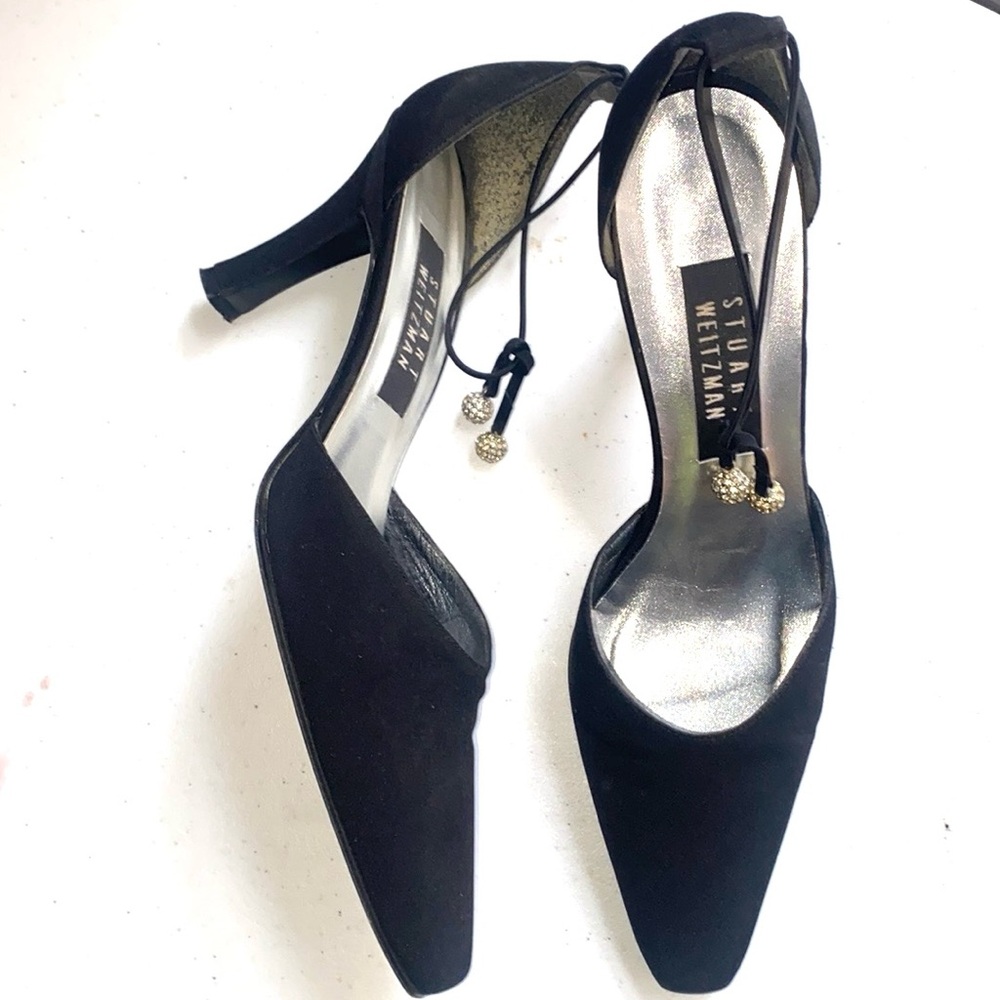 Stuart Weizmann Black Strap Heels, Size 8 - image 3